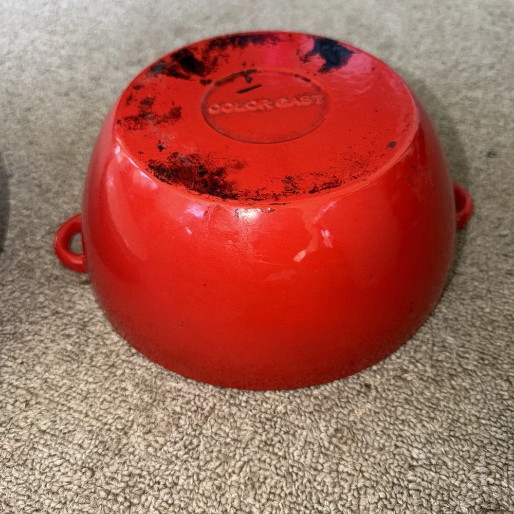 Vintage Color Cast Iron Dutch Oven Red Apple/ Tomato Casserole Pot 8